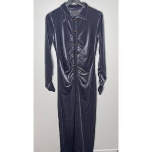 Pewter Velvet Button Down Long Sleeved Maxi Dress Size XL Party/Club/Night Out